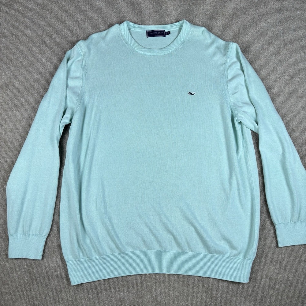 Vineyard Vines Mens XL Crewneck Knit Sweater Aqua Blue Whale Logo Cotton